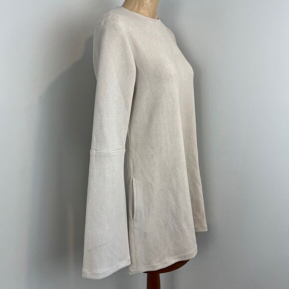 Vintage Made in Canada Meg Shop Large Faux Leather Long Bell Sleeve Mini Dress - Picture 5 of 16